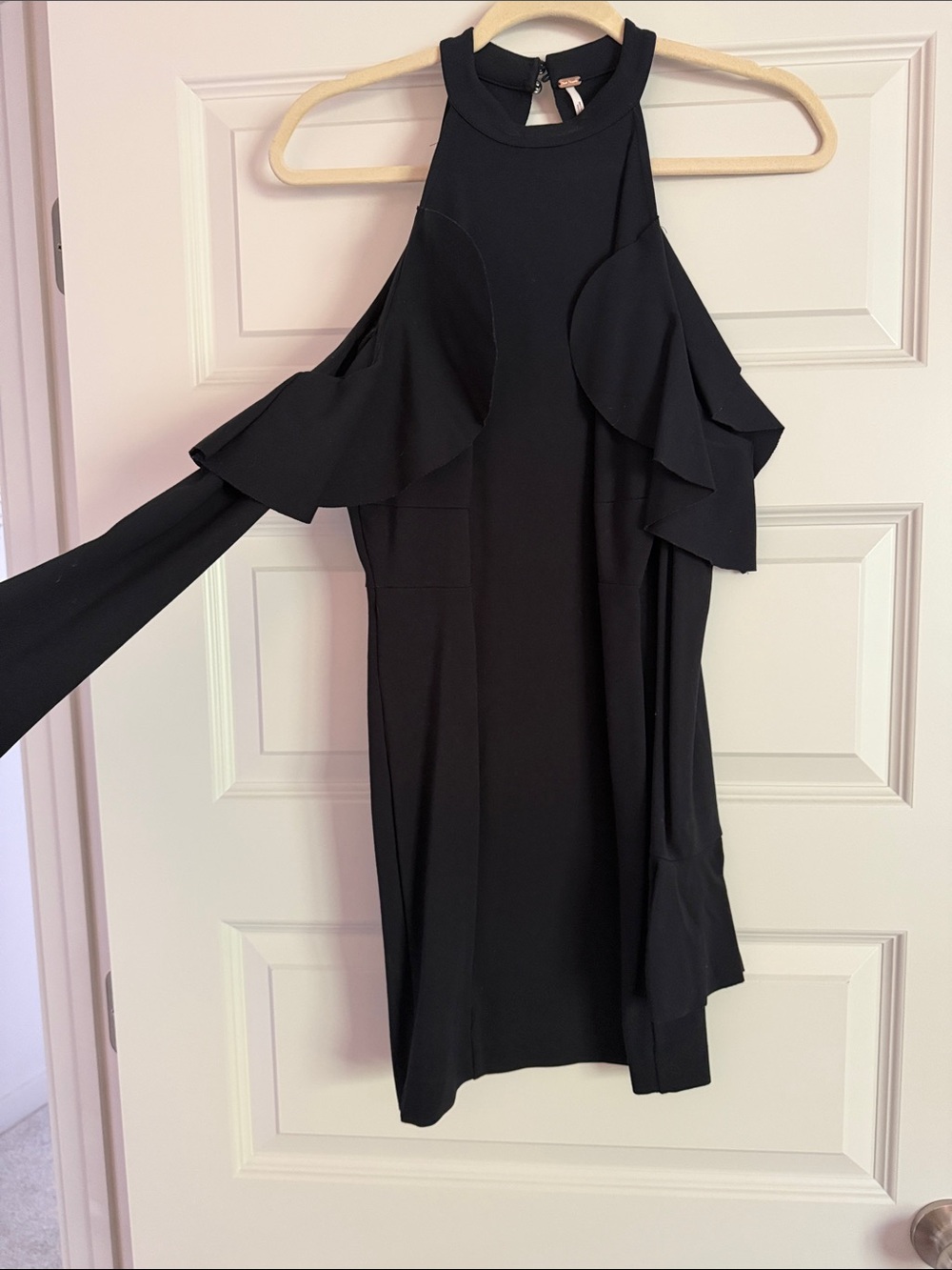 Free People Black Cold-Shoulder Ruffle Mini Dress